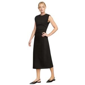 Modern Citizen Black Iman Ruched Cotton Twill Split Hem Dress